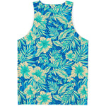 Blue Blossom Tropical Pattern Print Men's Tank Top