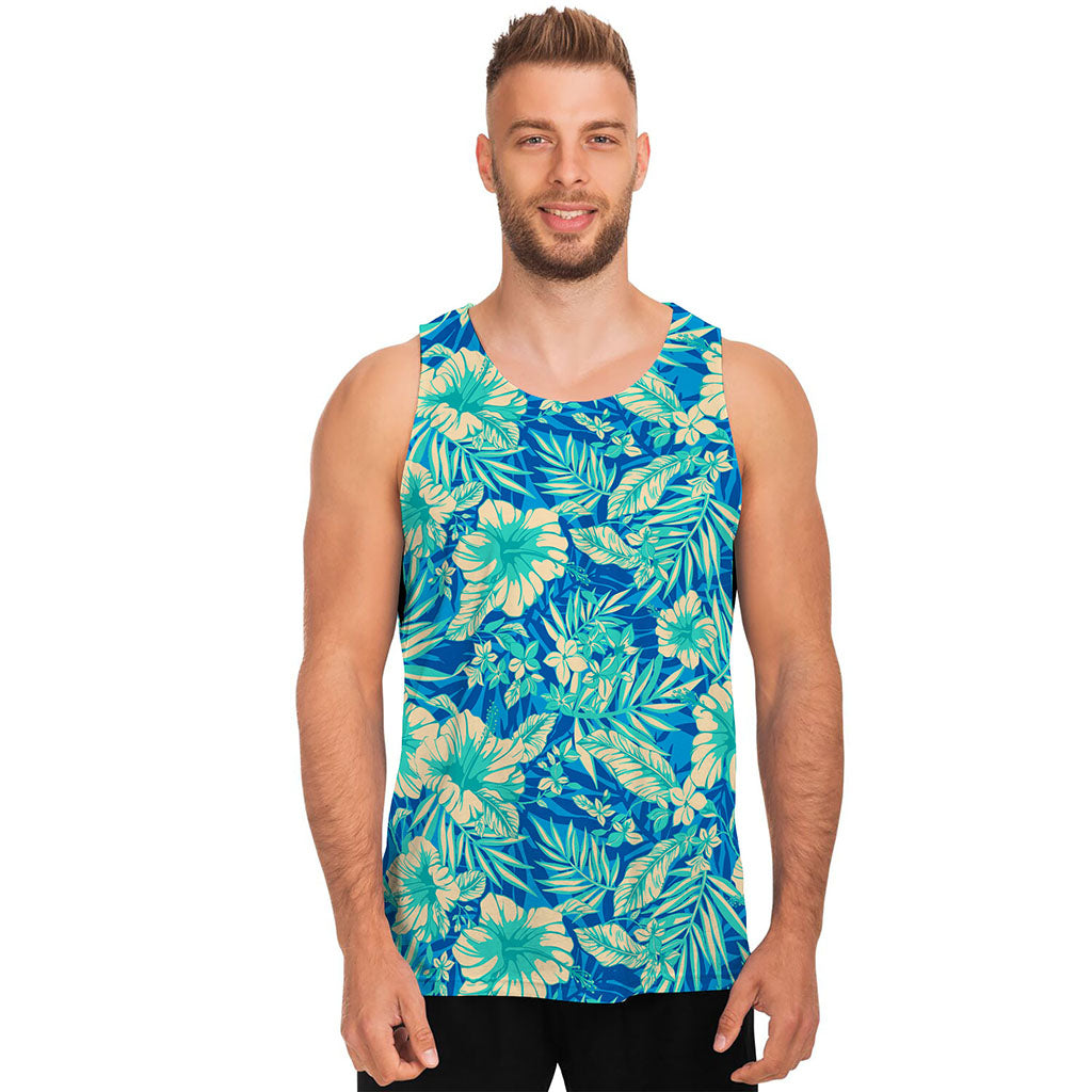 Blue Blossom Tropical Pattern Print Men's Tank Top