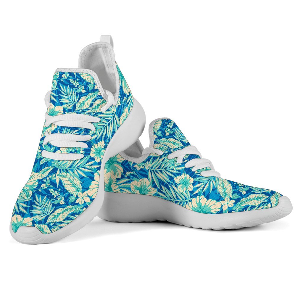 Blue Blossom Tropical Pattern Print Mesh Knit Shoes GearFrost
