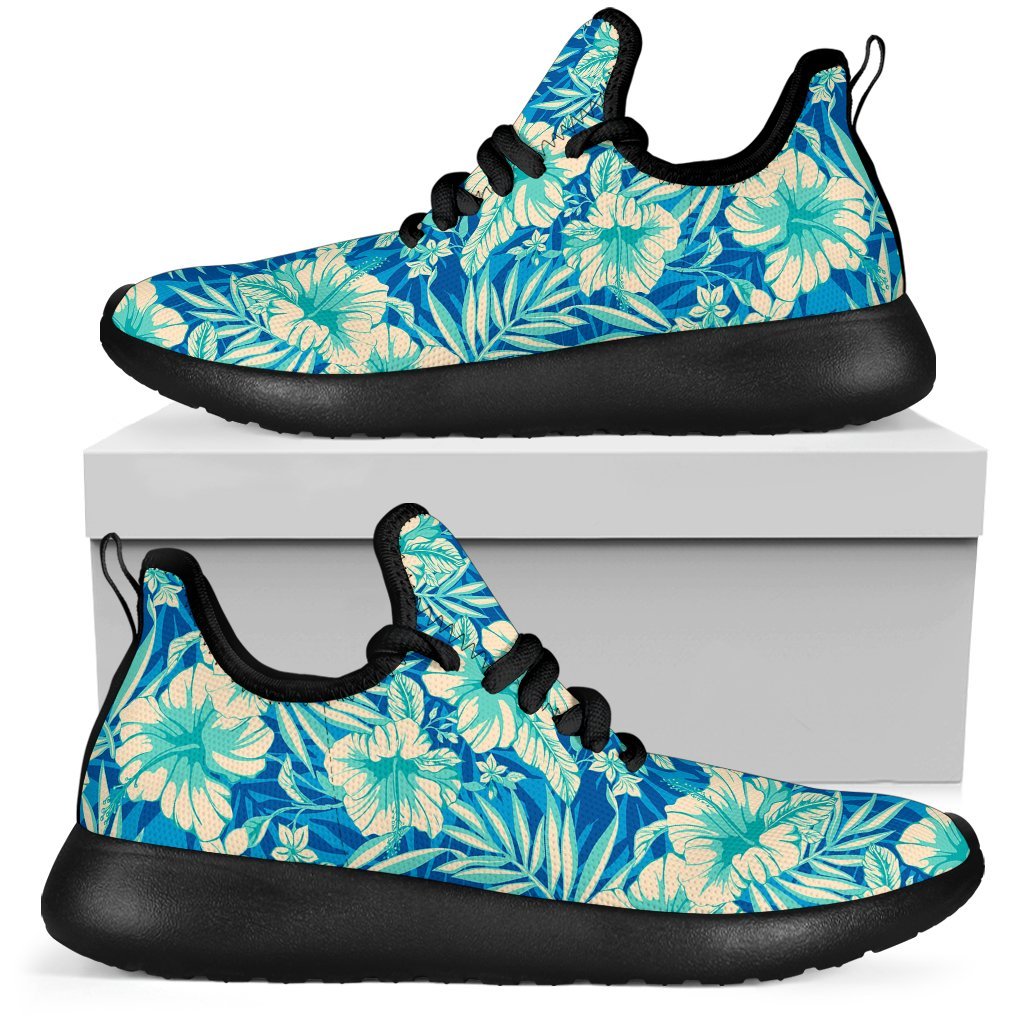 Blue Blossom Tropical Pattern Print Mesh Knit Shoes GearFrost