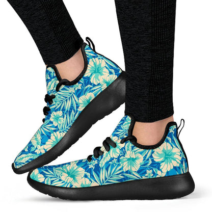 Blue Blossom Tropical Pattern Print Mesh Knit Shoes GearFrost