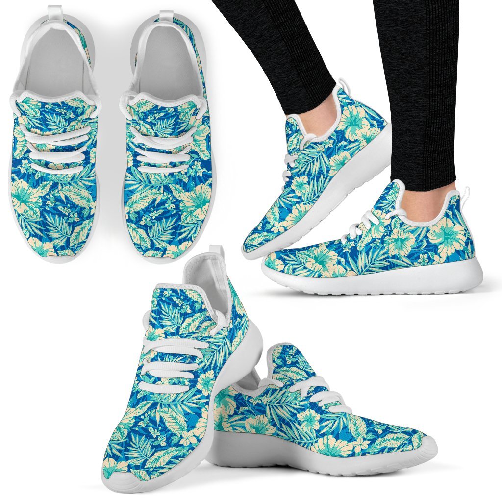 Blue Blossom Tropical Pattern Print Mesh Knit Shoes GearFrost
