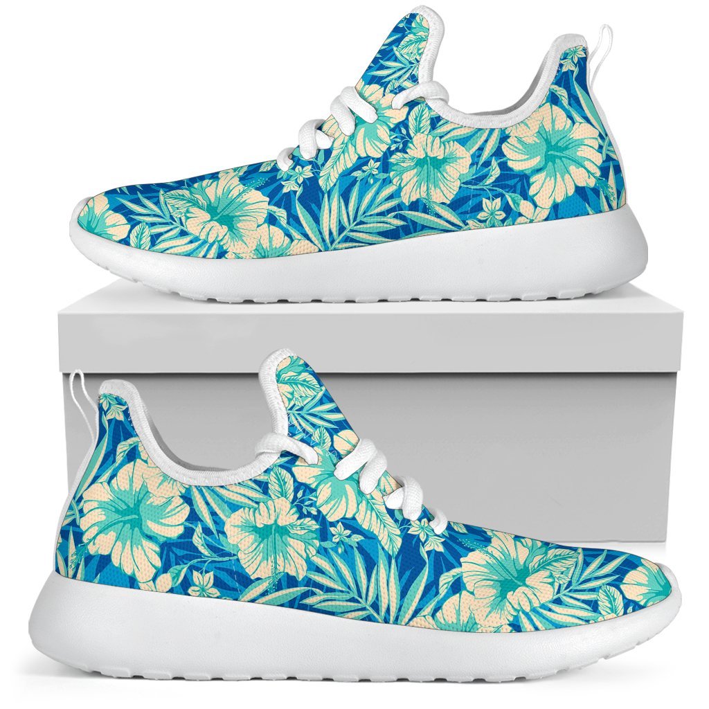 Blue Blossom Tropical Pattern Print Mesh Knit Shoes GearFrost