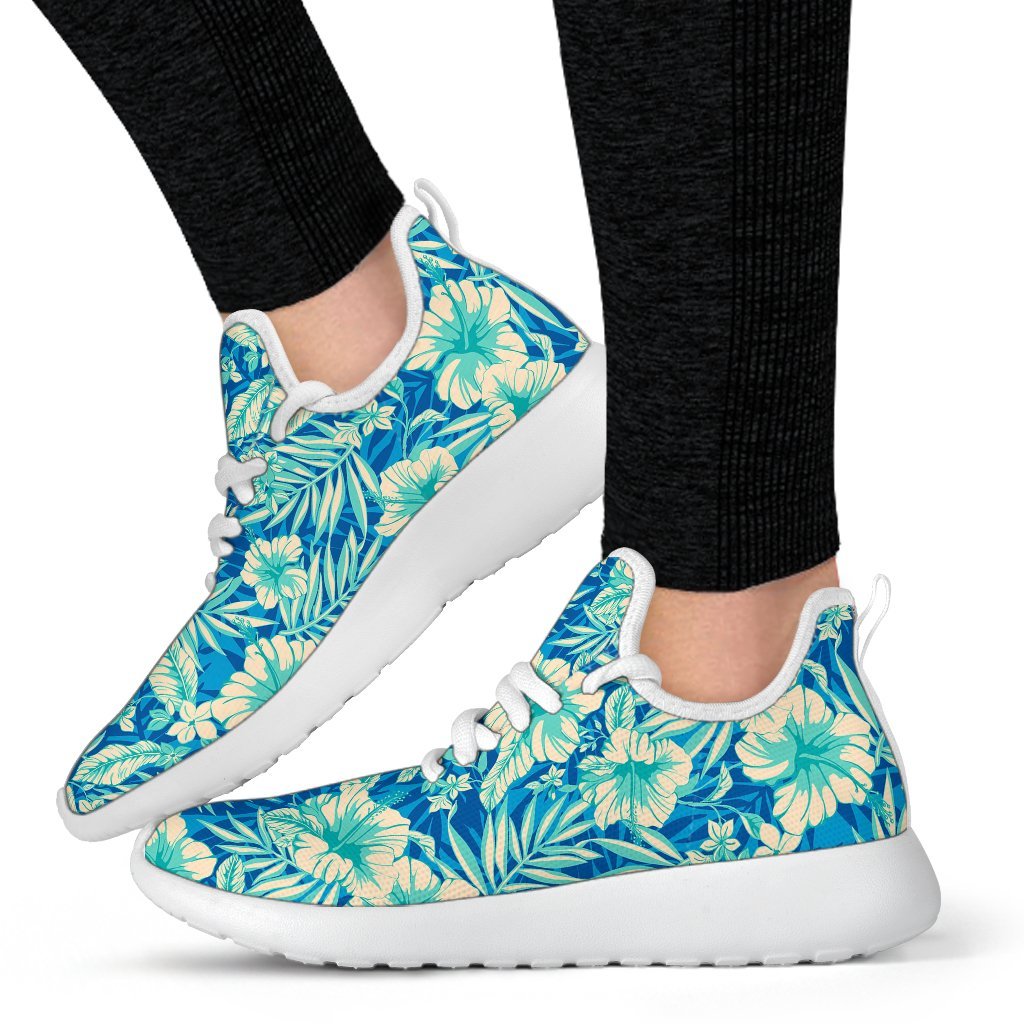 Blue Blossom Tropical Pattern Print Mesh Knit Shoes GearFrost