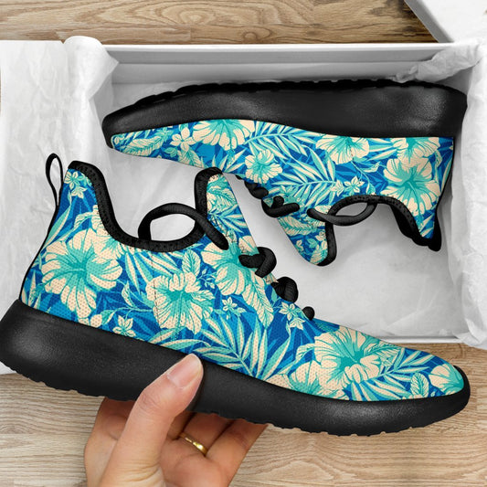 Blue Blossom Tropical Pattern Print Mesh Knit Shoes GearFrost