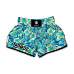 Blue Blossom Tropical Pattern Print Muay Thai Boxing Shorts