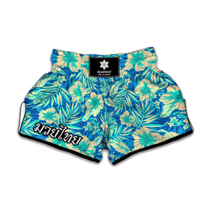 Blue Blossom Tropical Pattern Print Muay Thai Boxing Shorts