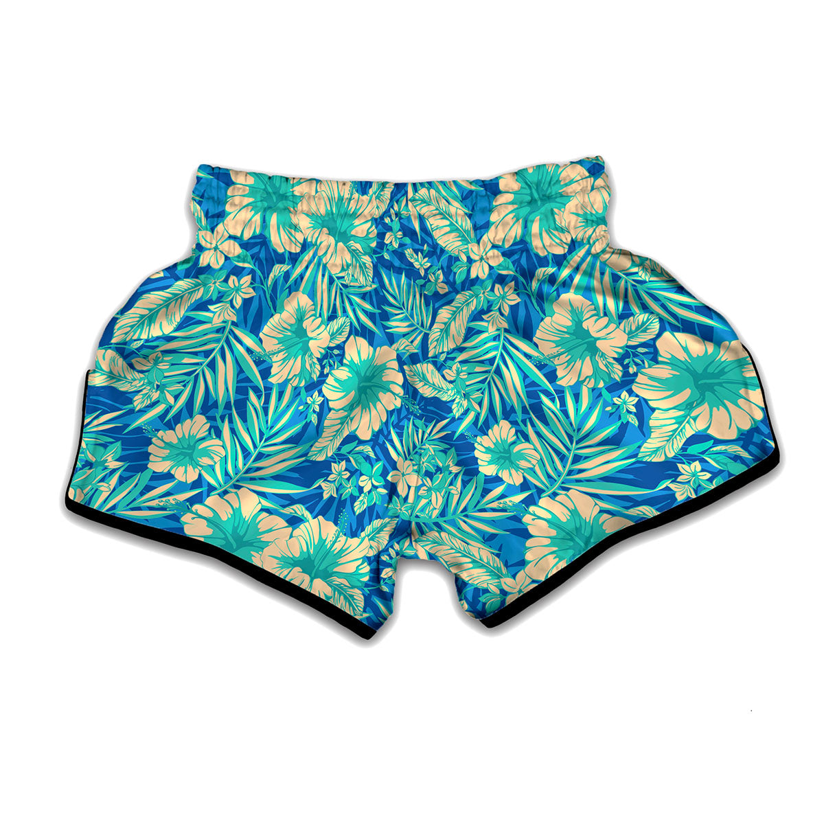 Blue Blossom Tropical Pattern Print Muay Thai Boxing Shorts