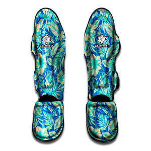 Blue Blossom Tropical Pattern Print Muay Thai Shin Guard