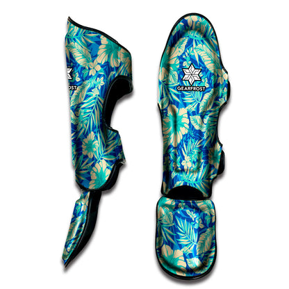 Blue Blossom Tropical Pattern Print Muay Thai Shin Guard