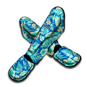 Blue Blossom Tropical Pattern Print Muay Thai Shin Guard