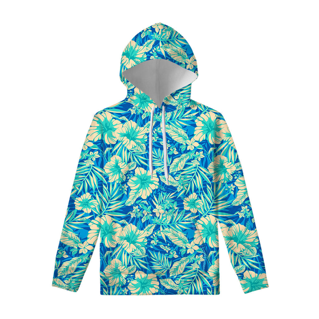 Blue Blossom Tropical Pattern Print Pullover Hoodie