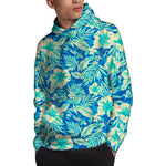 Blue Blossom Tropical Pattern Print Pullover Hoodie