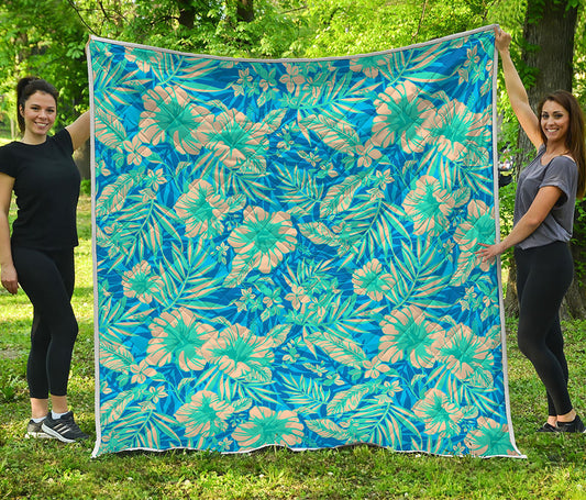 Blue Blossom Tropical Pattern Print Quilt