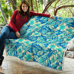 Blue Blossom Tropical Pattern Print Quilt