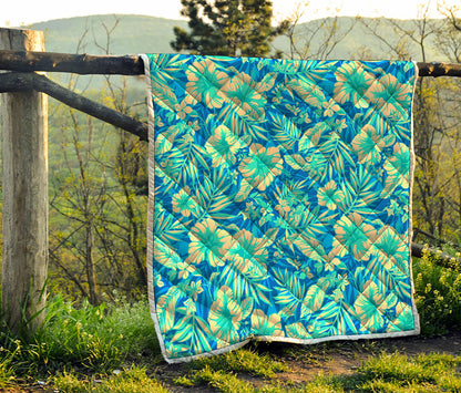 Blue Blossom Tropical Pattern Print Quilt