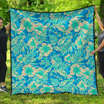 Blue Blossom Tropical Pattern Print Quilt