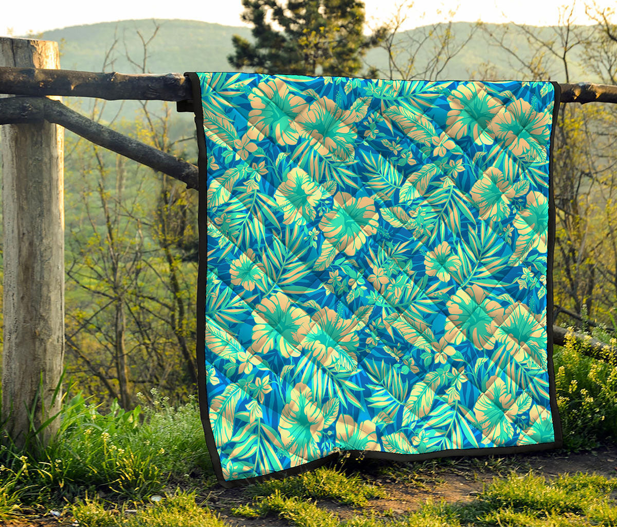 Blue Blossom Tropical Pattern Print Quilt