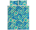 Blue Blossom Tropical Pattern Print Quilt Bed Set