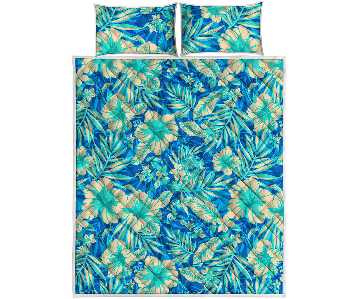 Blue Blossom Tropical Pattern Print Quilt Bed Set