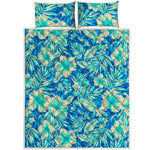 Blue Blossom Tropical Pattern Print Quilt Bed Set