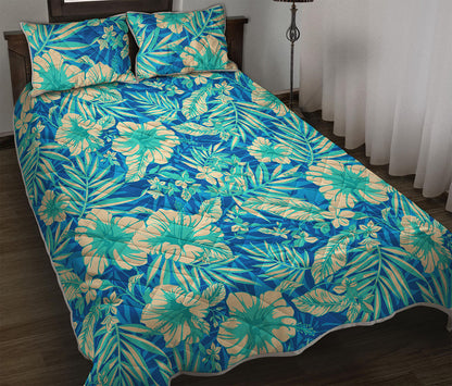 Blue Blossom Tropical Pattern Print Quilt Bed Set
