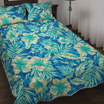 Blue Blossom Tropical Pattern Print Quilt Bed Set