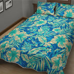 Blue Blossom Tropical Pattern Print Quilt Bed Set