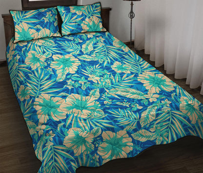 Blue Blossom Tropical Pattern Print Quilt Bed Set
