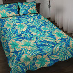 Blue Blossom Tropical Pattern Print Quilt Bed Set
