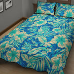 Blue Blossom Tropical Pattern Print Quilt Bed Set