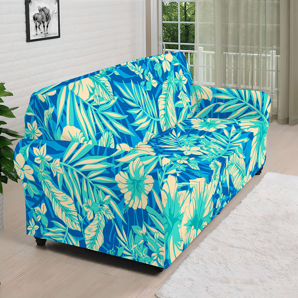 Blue Blossom Tropical Pattern Print Sofa Cover