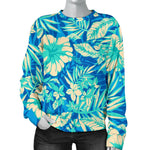 Blue Blossom Tropical Pattern Print Women's Crewneck Sweatshirt GearFrost