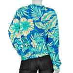 Blue Blossom Tropical Pattern Print Women's Crewneck Sweatshirt GearFrost