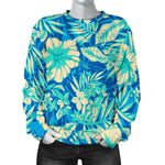 Blue Blossom Tropical Pattern Print Women's Crewneck Sweatshirt GearFrost