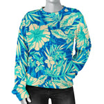 Blue Blossom Tropical Pattern Print Women's Crewneck Sweatshirt GearFrost