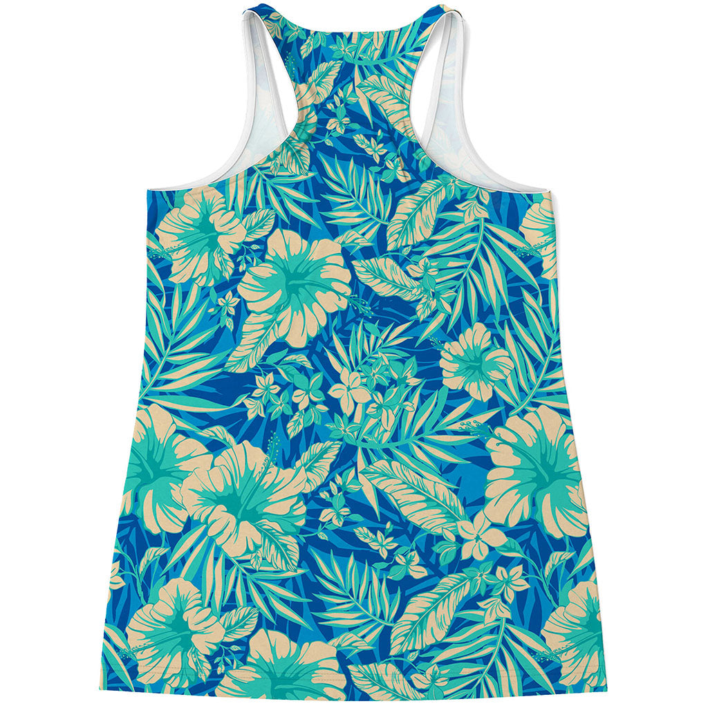 Blue Blossom Tropical Pattern Print Women's Racerback Tank Top