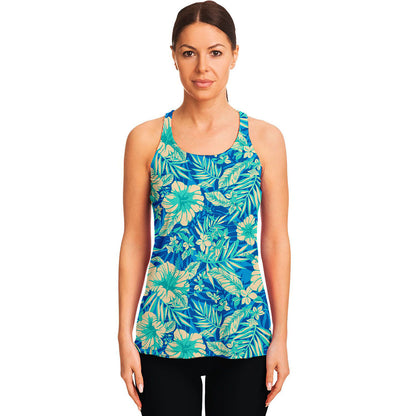 Blue Blossom Tropical Pattern Print Women's Racerback Tank Top