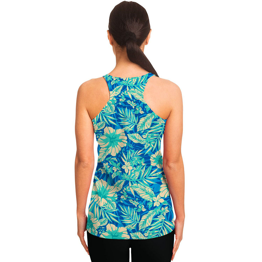 Blue Blossom Tropical Pattern Print Women's Racerback Tank Top