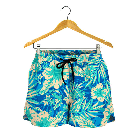 Blue Blossom Tropical Pattern Print Women's Shorts