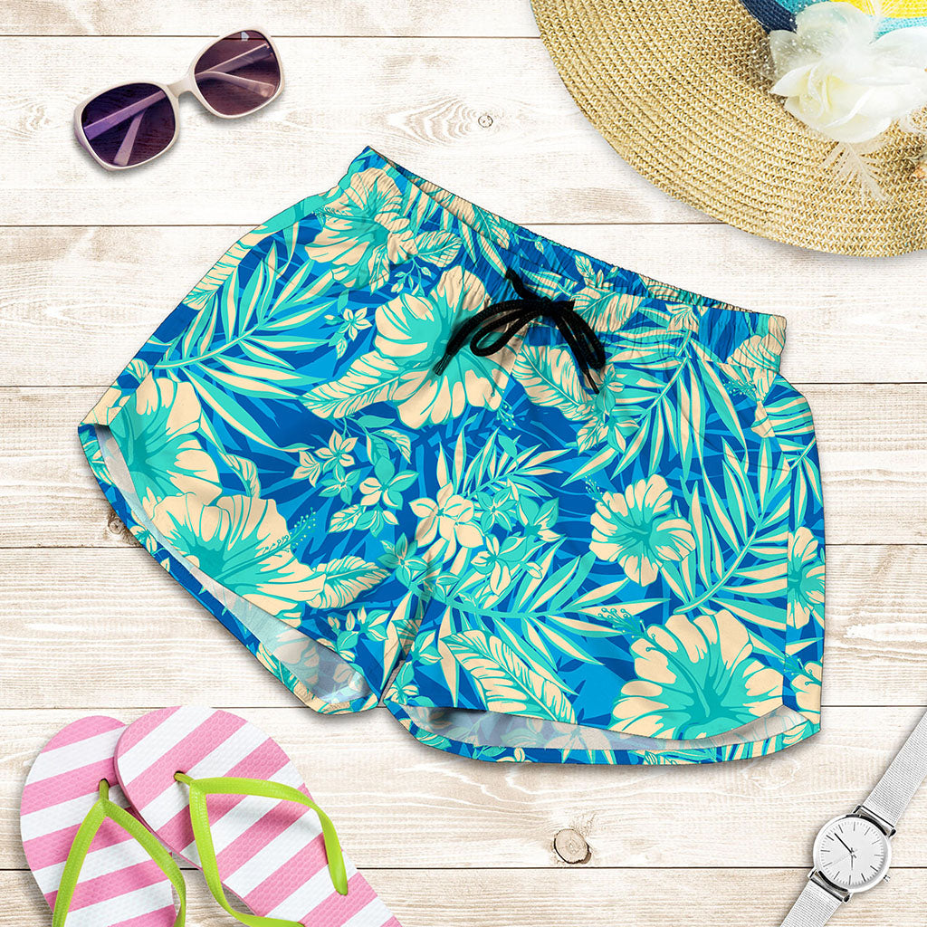Blue Blossom Tropical Pattern Print Women's Shorts
