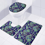 Blue Bohemian Paisley Pattern Print 3 Piece Bath Mat Set