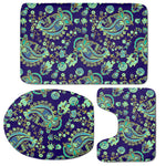 Blue Bohemian Paisley Pattern Print 3 Piece Bath Mat Set