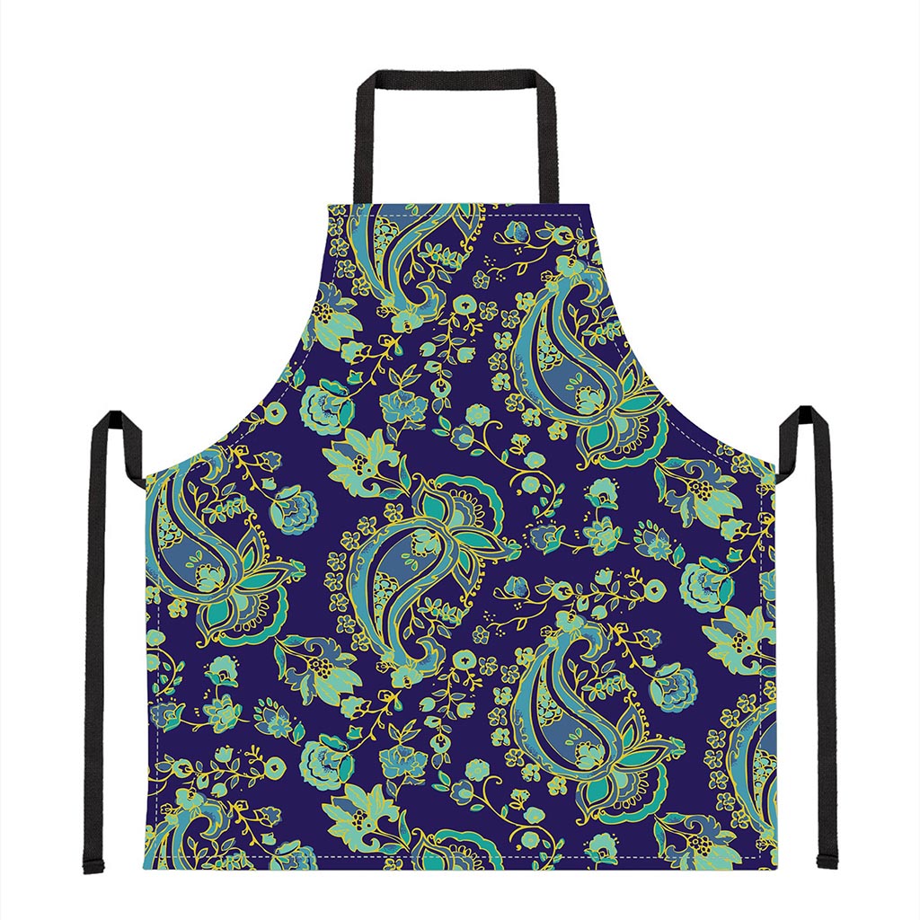 Blue Bohemian Paisley Pattern Print Apron