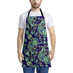 Blue Bohemian Paisley Pattern Print Apron