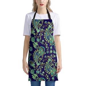 Blue Bohemian Paisley Pattern Print Apron