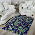 Blue Bohemian Paisley Pattern Print Area Rug GearFrost