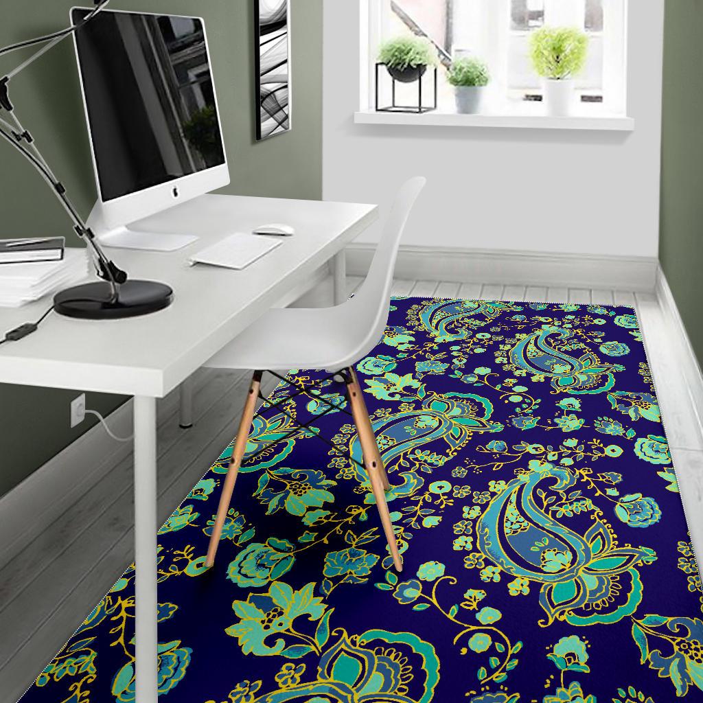 Blue Bohemian Paisley Pattern Print Area Rug GearFrost
