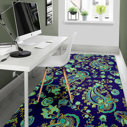 Blue Bohemian Paisley Pattern Print Area Rug GearFrost