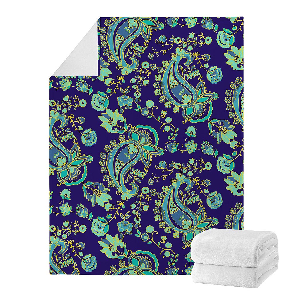 Blue Bohemian Paisley Pattern Print Blanket